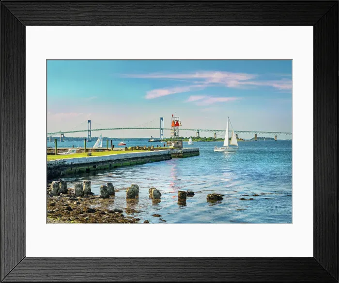 Framed Print : Rhode Island, Newport, Claiborne Pell Bridge seen from Fort Adams Framed Print : Rhode Island, Newport, Claiborne Pell Bridge seen from Fort Adams