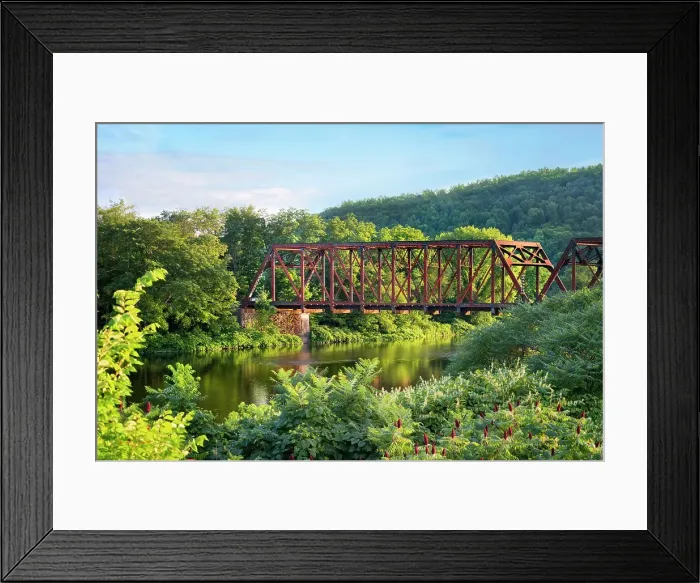 Framed Print : Delaware, Upper Delaware Scenic Byway, Bridge over the Delaware River in Hancock New York, located at the bottom of the Catskills Framed Print : Delaware, Upper Delaware Scenic Byway, Bridge over the Delaware River in Hancock New York, located at the bottom of the Catskills