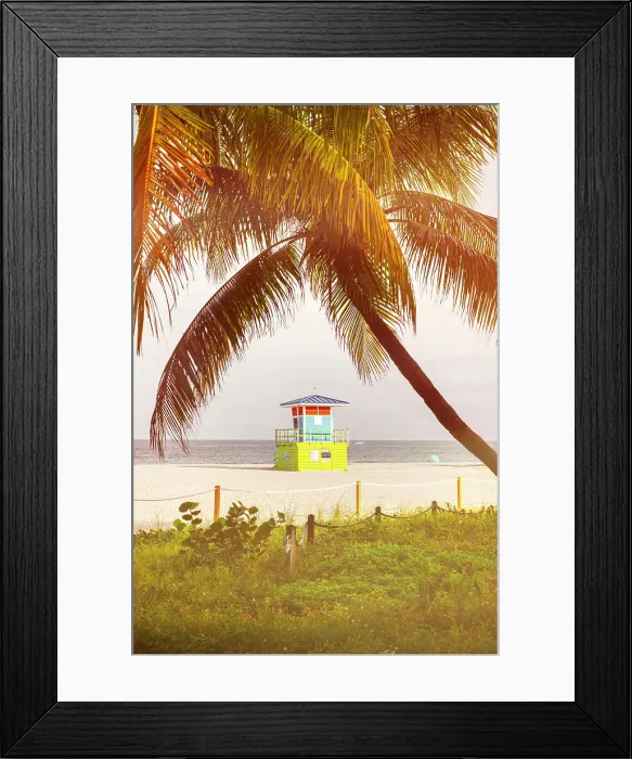 Framed Print : Florida, Pompano Beach, colorful lifeguard station with palm tree Framed Print : Florida, Pompano Beach, colorful lifeguard station with palm tree