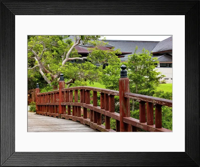 Framed Print : Florida, Delray Beach, Morikami Japanese Gardens and Museum, wooden posts on footbridge Framed Print : Florida, Delray Beach, Morikami Japanese Gardens and Museum, wooden posts on footbridge