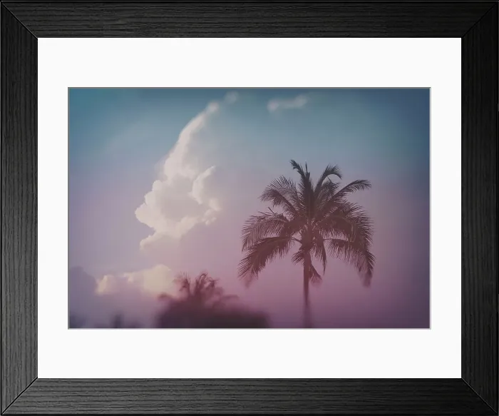Framed Print : Tropical palm tree with clouds