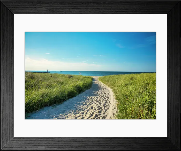 Framed Print : USA, New York, Montauk, Long Island, sand path with green grass on both sides, Gin Beach Framed Print : USA, New York, Montauk, Long Island, sand path with green grass on both sides, Gin Beach
