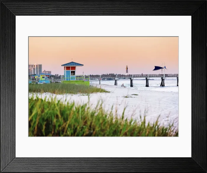 Framed Print : Florida, South Florida, Boynton Beach pier at dusk, Hillsboro lighthouse in background Framed Print : Florida, South Florida, Boynton Beach pier at dusk, Hillsboro lighthouse in background