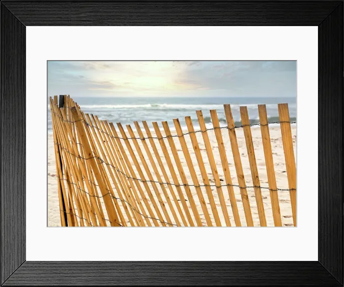 Framed Print : Wooden slat fence on beach Framed Print : Wooden slat fence on beach