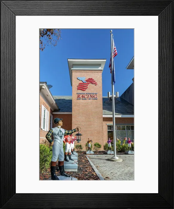 Framed Print : New York, Saratoga Springs, Jockey statues at National Museum of Racing and Hall of Fame