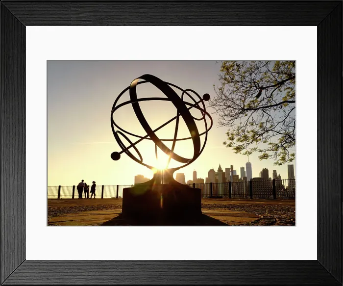 Framed Print : NYC, Brooklyn, Brooklyn Heights, promenade, gyroscope sundial and view of downtown Manhattan Framed Print : NYC, Brooklyn, Brooklyn Heights, promenade, gyroscope sundial and view of downtown Manhattan