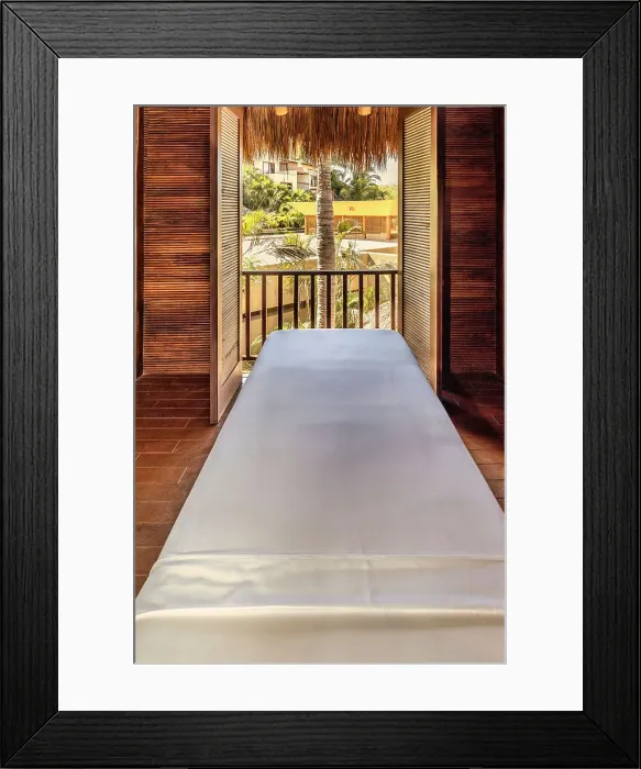 Framed Print : Massage bed at Spa lodge