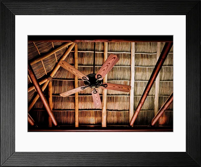Framed Print : Wooden fan on Straw Ceiling Framed Print : Wooden fan on Straw Ceiling
