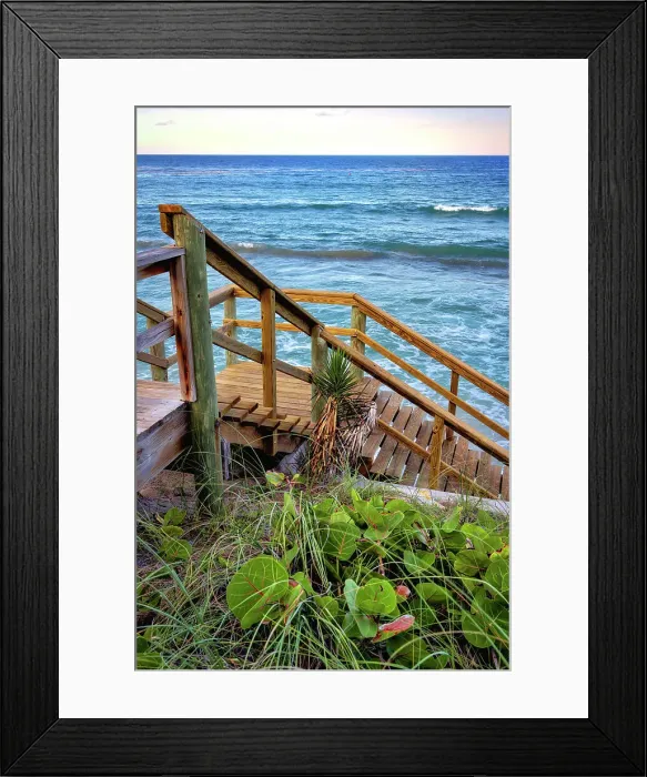 Framed Print : Florida, South Florida, Lantana, wooden staircase leading to beach Framed Print : Florida, South Florida, Lantana, wooden staircase leading to beach