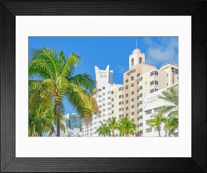 Framed Print : Florida, Miami Beach, South Beach, Hotels along Collins Avenue