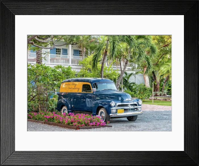Framed Print : Florida, South Florida, Islamorada, The Keys, classic car parked in front of Pierre's Restaurant Framed Print : Florida, South Florida, Islamorada, The Keys, classic car parked in front of Pierre's Restaurant
