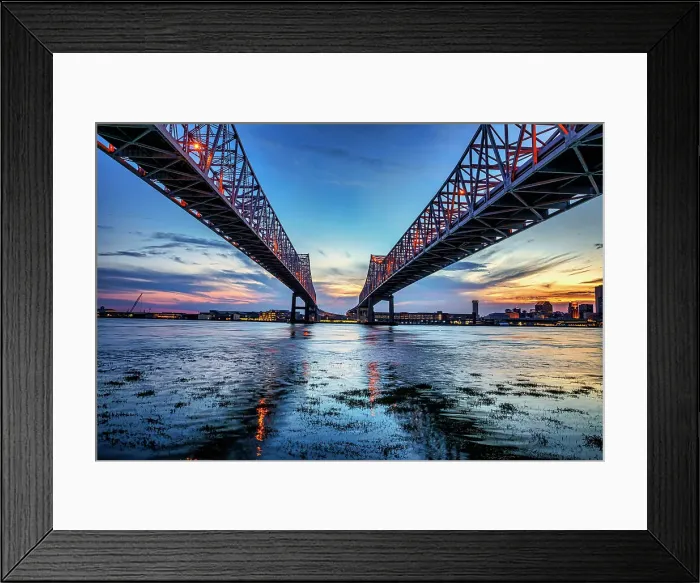 Framed Print : Louisiana, New Orleans, The Crescent City Connection Bridges over the Mississippi River Framed Print : Louisiana, New Orleans, The Crescent City Connection Bridges over the Mississippi River