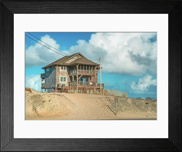 Framed Print : North Carolina, Outer Banks, Mirlo Beach, typical home along highway 12 Framed Print : North Carolina, Outer Banks, Mirlo Beach, typical home along highway 12