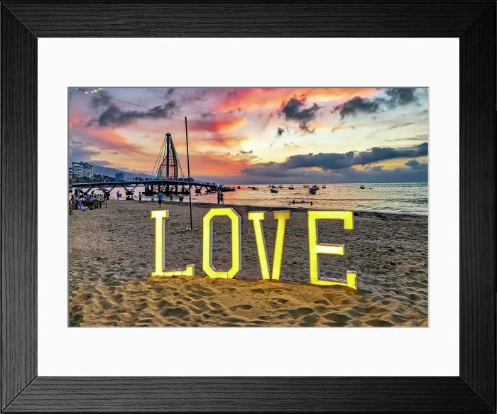 Framed Print : Mexico, Puerto Vallarta, Love sign at Playa Olas Altas near Los Muertos pier Framed Print : Mexico, Puerto Vallarta, Love sign at Playa Olas Altas near Los Muertos pier