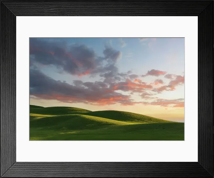 Framed Print : Rolling green hills at sunrise Framed Print : Rolling green hills at sunrise