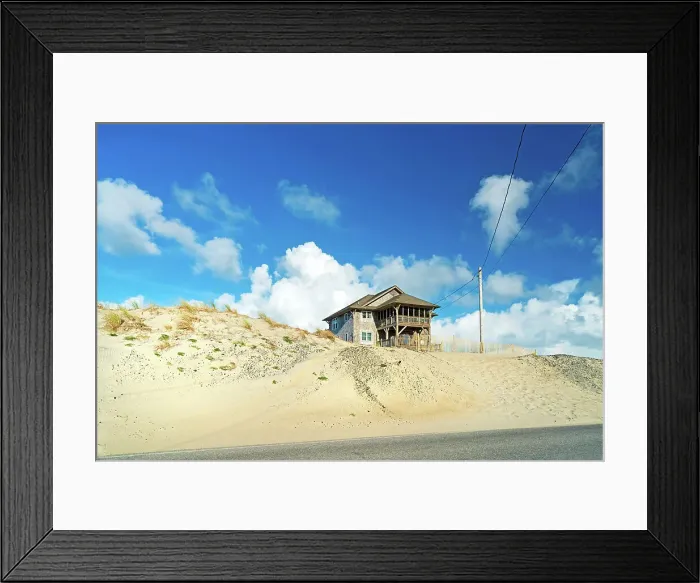Framed Print : North Carolina, Outer Banks, Mirlo Beach, typical home along highway 12 Framed Print : North Carolina, Outer Banks, Mirlo Beach, typical home along highway 12
