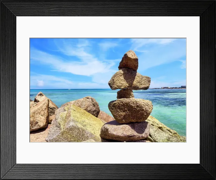 Framed Print : Rocks stacked by water Framed Print : Rocks stacked by water