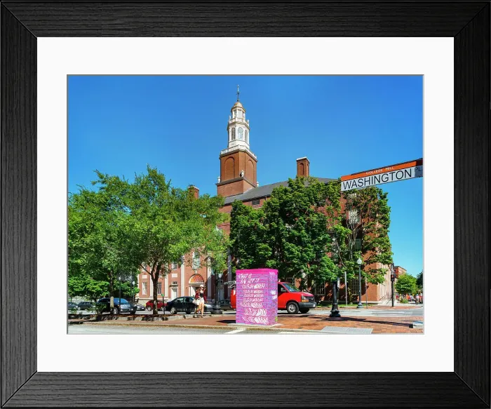 Framed Print : USA, Providence, Rhode Island, Rhode Island School of Design Administration building behind trees on Washington Place