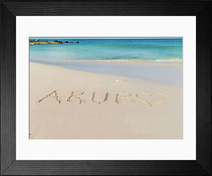 Framed Print : Aruba name written on the beach Framed Print : Aruba name written on the beach