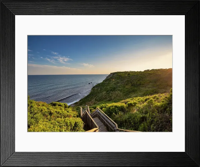Framed Print : USA, Rhode Island, Block Island, New England, wooden stairs leading to beach, Mohegan Bluffs Framed Print : USA, Rhode Island, Block Island, New England, wooden stairs leading to beach, Mohegan Bluffs