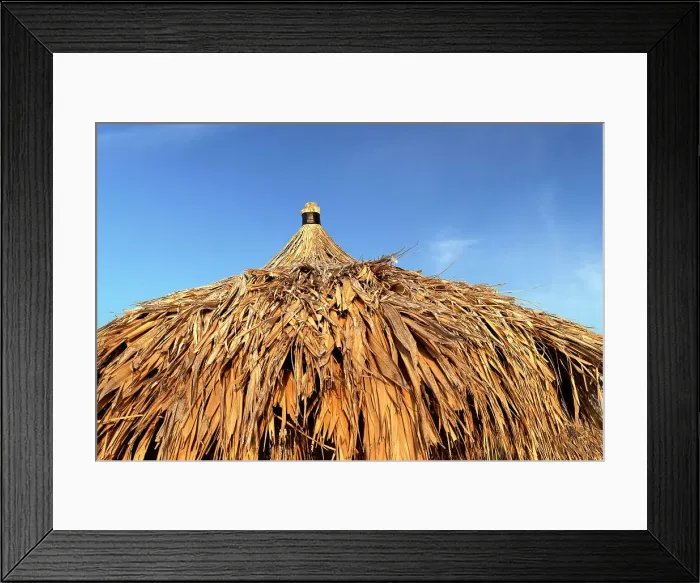 Framed Print : Aruba, Eagle beach scene, detail of straw hut