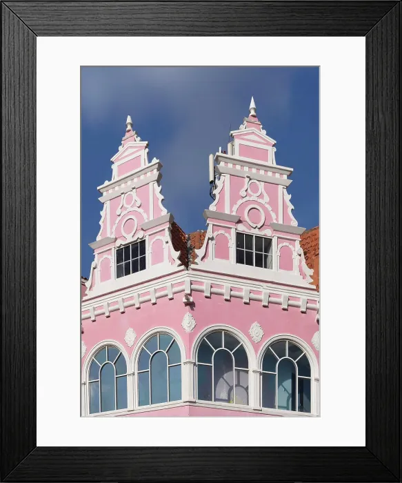 Framed Print : Aruba, Oranjestad, Pink Dutch Style Architecture Framed Print : Aruba, Oranjestad, Pink Dutch Style Architecture
