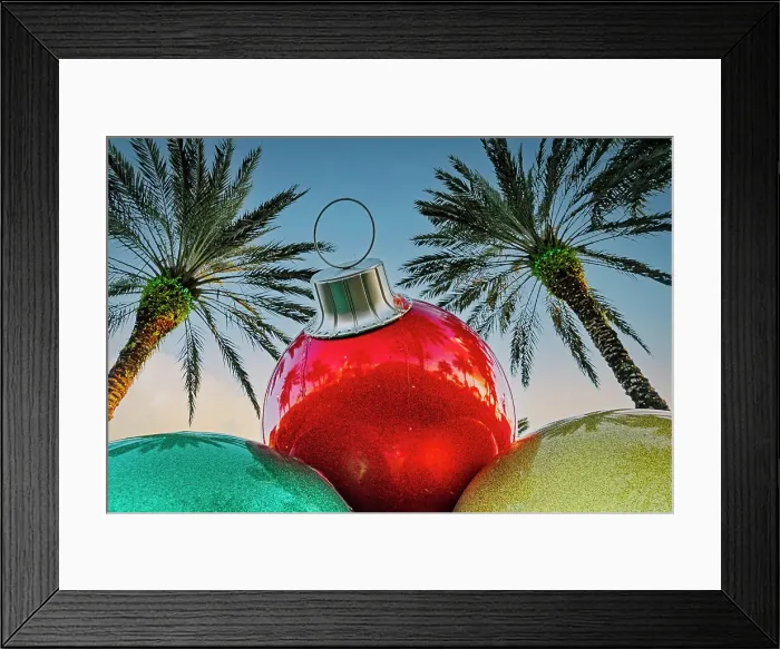 Framed Print : Giant Christmas ball with palm trees Framed Print : Giant Christmas ball with palm trees