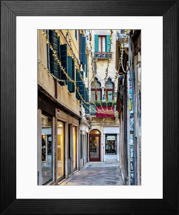Framed Print : Italy, Venice, narrow street with stores Framed Print : Italy, Venice, narrow street with stores