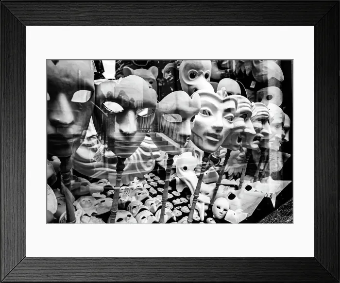 Framed Print : Italy, Venice, souvenir shop with masks, window display