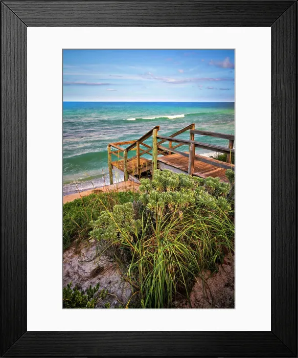 Framed Print : Florida, South Florida, Lantana, wooden staircase leading to beach Framed Print : Florida, South Florida, Lantana, wooden staircase leading to beach