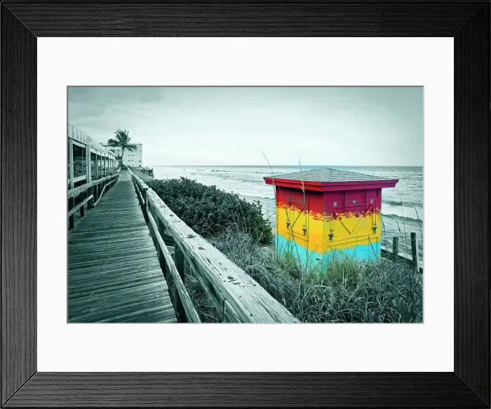 Framed Print : Florida, South Florida, Lantana, colorful hut on Beach
