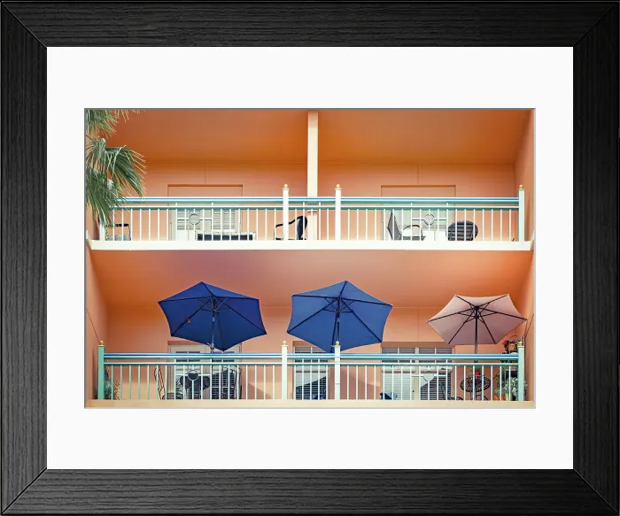 Framed Print : Florida, Boca Raton, three umbrellas on balcony Framed Print : Florida, Boca Raton, three umbrellas on balcony