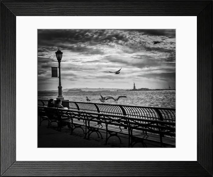 Framed Print : New York City, Hudson River with view of Statue of Liberty from Battery Park City Framed Print : New York City, Hudson River with view of Statue of Liberty from Battery Park City
