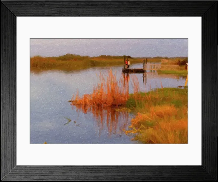 Framed Print : Abstract painting of two people on a fishing platform Framed Print : Abstract painting of two people on a fishing platform