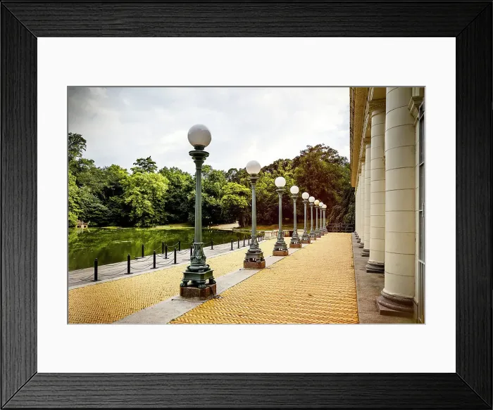 Framed Print : New York City, Brooklyn, Prospect Park, Lampposts in front of the Boathouse on the Lullwater Framed Print : New York City, Brooklyn, Prospect Park, Lampposts in front of the Boathouse on the Lullwater