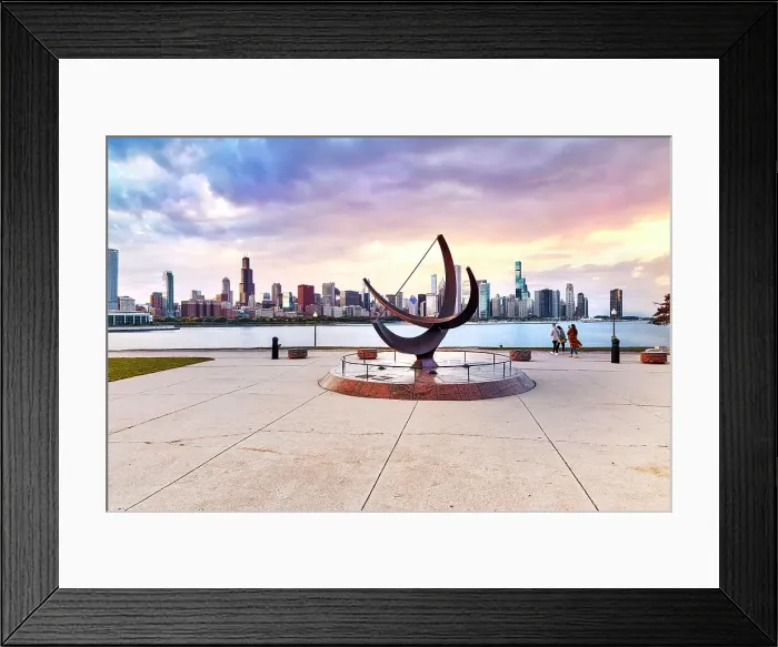 Framed Print : Illinois, Chicago, City Skyline and Sundial from Adler Planetarium
