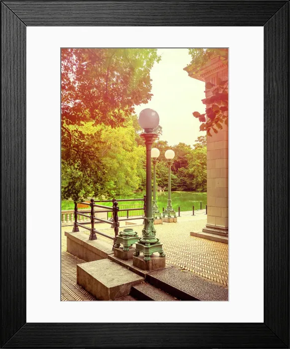 Framed Print : New York City, Brooklyn, Prospect Park, lampposts and Lullwater Bridge in front of boathouse Framed Print : New York City, Brooklyn, Prospect Park, lampposts and Lullwater Bridge in front of boathouse