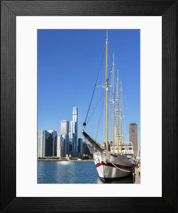 Framed Print : Illinois, Chicago, Sailboat and Skyline seen from Navy Pier Framed Print : Illinois, Chicago, Sailboat and Skyline seen from Navy Pier