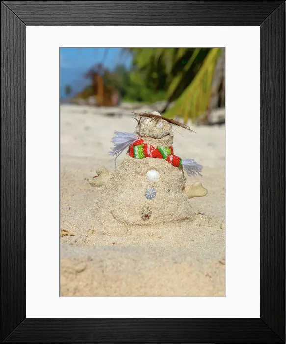 Framed Print : Barbados, snowman made out of sand Framed Print : Barbados, snowman made out of sand