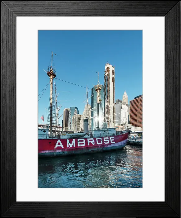 Framed Print : New York City, Lower Manhattan, South Street Seaport, Ambrose ship at Pier 16