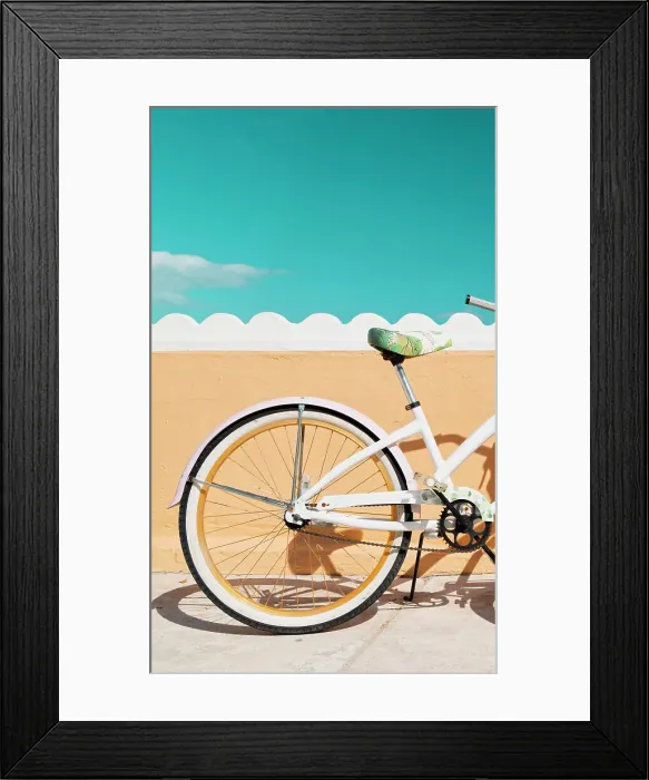 Framed Print : Florida, Palm Beach, bicycle leaning on wall at the beach Framed Print : Florida, Palm Beach, bicycle leaning on wall at the beach
