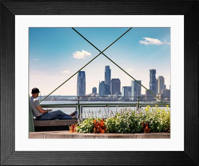 Framed Print : New York City, Manhattan, Pier 57 Rooftop Park, at Hudson River Park, view of New Jersey skyline Framed Print : New York City, Manhattan, Pier 57 Rooftop Park, at Hudson River Park, view of New Jersey skyline