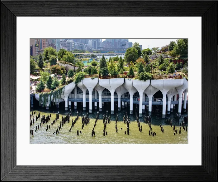 Framed Print : New York City, Manhattan, Little Island with Pilings at Pier 55 Framed Print : New York City, Manhattan, Little Island with Pilings at Pier 55