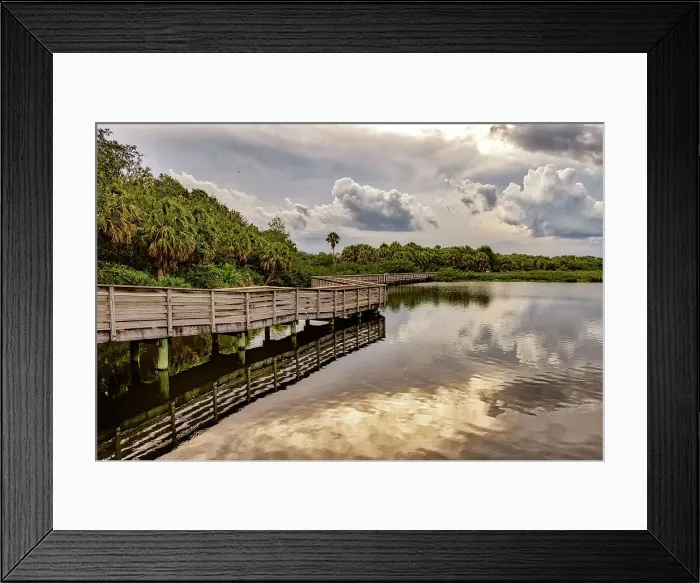 Framed Print : Florida, Boynton Beach, Green Cay Nature Center & Wetlands, wooden footpath