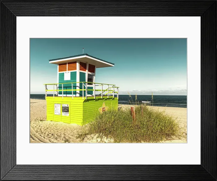 Framed Print : Florida, South Florida, Pompano Beach, lifeguard house with palm tree Framed Print : Florida, South Florida, Pompano Beach, lifeguard house with palm tree