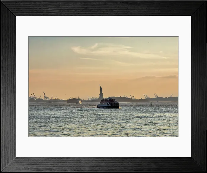 Framed Print : New York City, Brooklyn, View of Statue of Liberty from Brooklyn Bridge Park