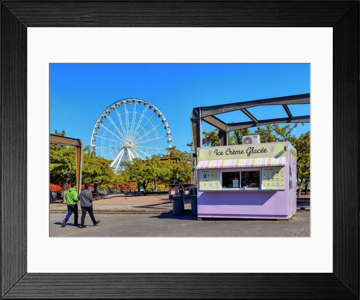 Framed Print : Canada, Quebec, Montreal, Old Port, Ferris wheel and Ice cream parlor Framed Print : Canada, Quebec, Montreal, Old Port, Ferris wheel and Ice cream parlor