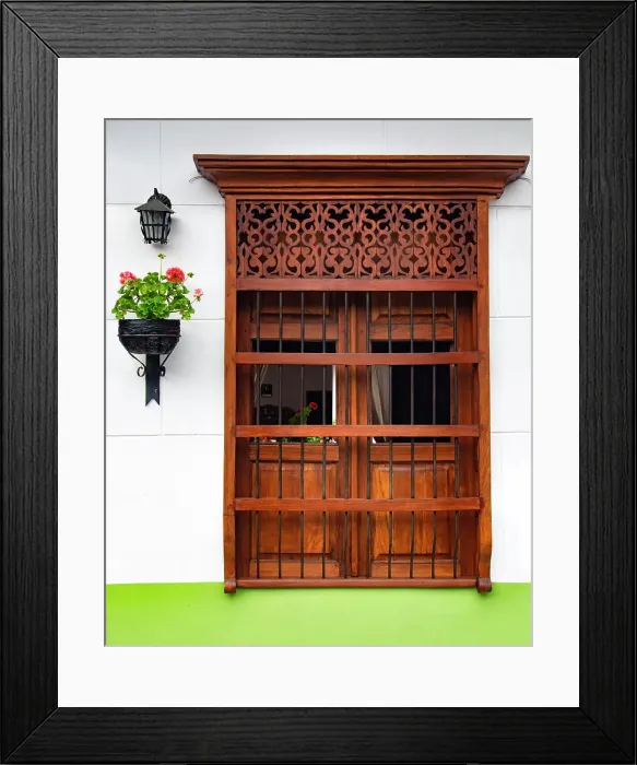 Framed Print : Colombia, Antioquia, Medellin, Jardin, City name that means Garden City, Traditional facade, and window Framed Print : Colombia, Antioquia, Medellin, Jardin, City name that means Garden City, Traditional facade, and window