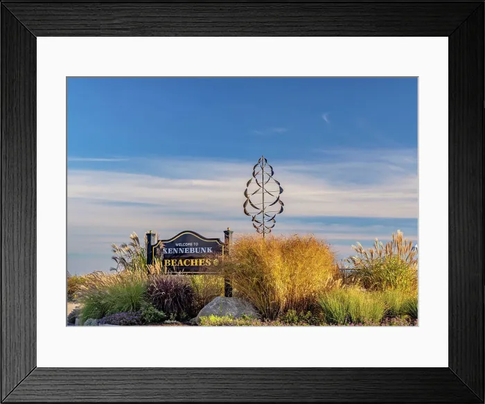 Framed Print : Maine, Kennebunk, Beaches Sign & Wind Sculpture Framed Print : Maine, Kennebunk, Beaches Sign & Wind Sculpture