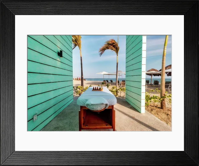 Framed Print : Massage Bed by The Beach Framed Print : Massage Bed by The Beach